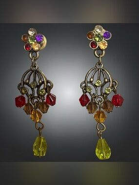 Multicolor Bead & Rhinestone Chandelier Earrings